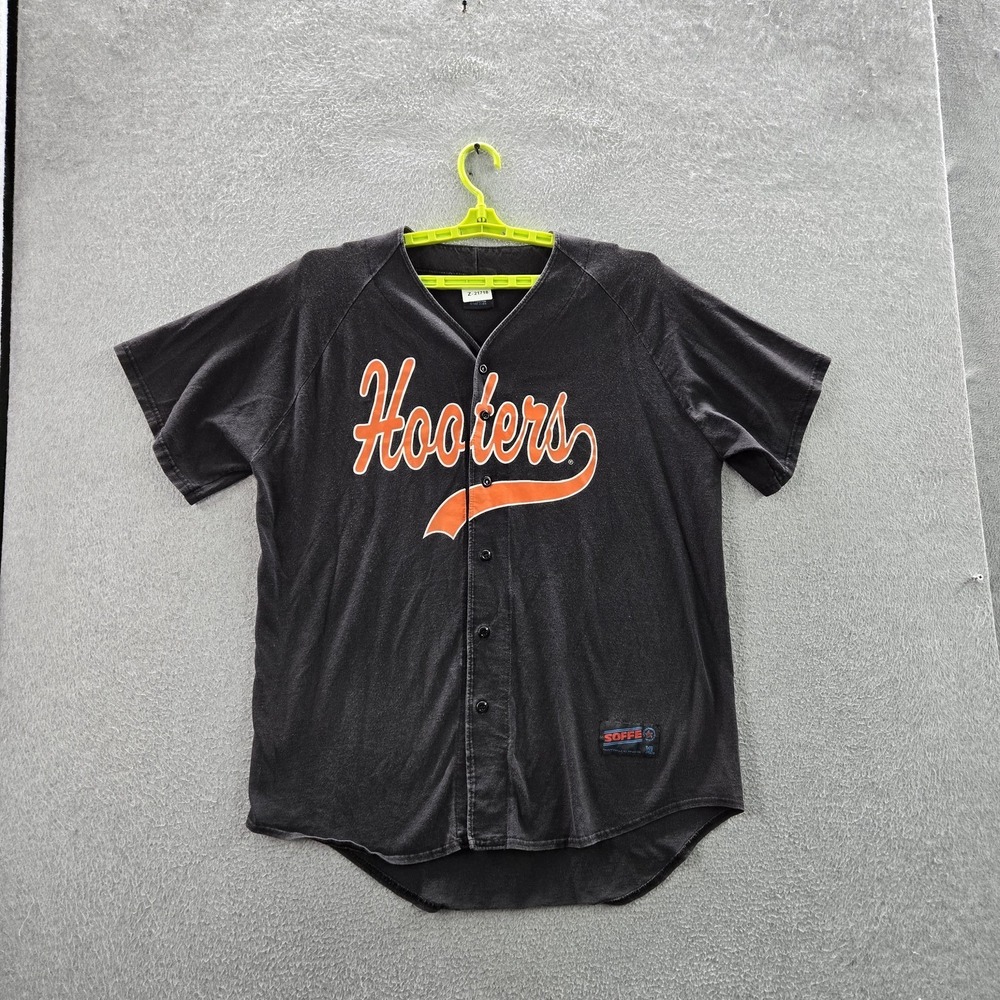 VINTAGE Hooters Men Jersey XL Black Hooters Baseball‎ Soffe Choice 90s USA